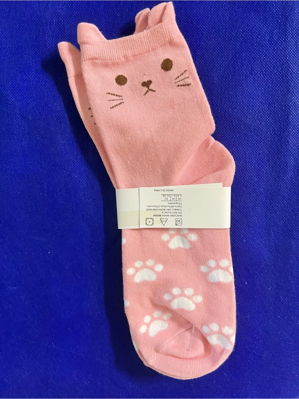 PAWSitivity MEOW 😻 Pink Cat face with ears Paw Print fashion Socks - NWT